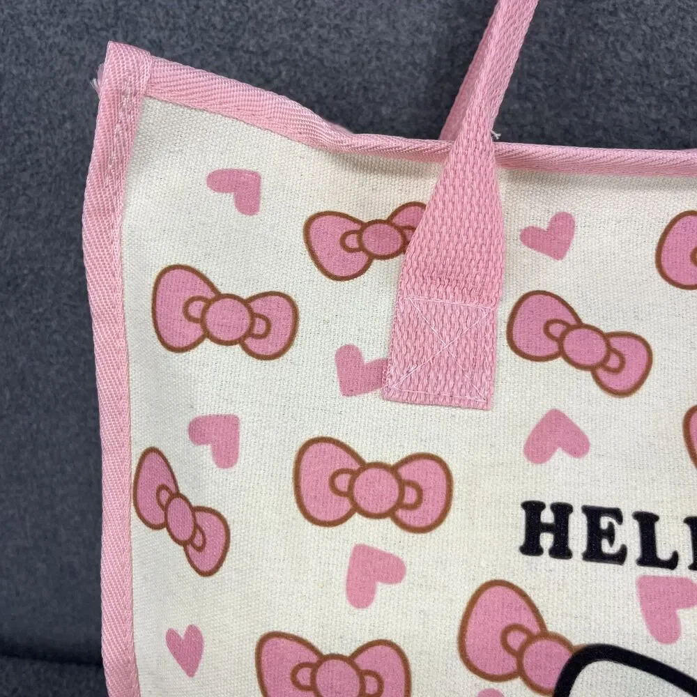 Hello Kitty Canvas Style Pink Tote Bag‎ Sanrio Miniso Kawaii Reusable Canvas
